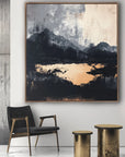 Multicolor Midnight Horizon-Hand-Painted And Gray Abstract Ink Mountain Wall Art - Artwallpainting
