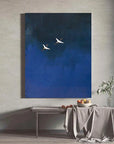 Multicolor Minimalist Blue Crane Oil Painting Tranquil Asian-Inspired Wall Art - Artwallpainting