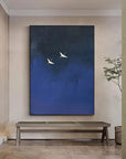 Multicolor Minimalist Blue Crane Oil Painting Tranquil Asian-Inspired Wall Art - Artwallpainting