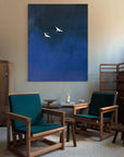 Multicolor Minimalist Blue Crane Oil Painting Tranquil Asian-Inspired Wall Art - Artwallpainting