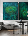 Multicolor Mystic Whorl Canvas-Modern Abstract Blue-Green Gradient Peacock Feather Wall Art - Artwallpainting