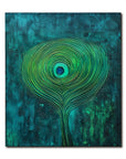Multicolor Mystic Whorl Canvas-Modern Abstract Blue-Green Gradient Peacock Feather Wall Art - Artwallpainting