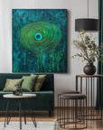 Multicolor Mystic Whorl Canvas-Modern Abstract Blue-Green Gradient Peacock Feather Wall Art - Artwallpainting