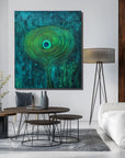 Multicolor Mystic Whorl Canvas-Modern Abstract Blue-Green Gradient Peacock Feather Wall Art - Artwallpainting
