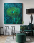 Multicolor Mystic Whorl Canvas-Modern Abstract Blue-Green Gradient Peacock Feather Wall Art - Artwallpainting