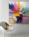 Multicolor Petal Symphony - Abstract Flower Impasto Canvas Art Painting - Artwallpainting