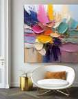 Multicolor Petal Symphony - Abstract Flower Impasto Canvas Art Painting - Artwallpainting