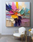 Multicolor Petal Symphony - Abstract Flower Impasto Canvas Art Painting - Artwallpainting