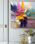Multicolor Petal Symphony - Abstract Flower Impasto Canvas Art Painting - Artwallpainting
