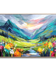 Multicolor Radiant Valley Colorful Textured Mountain Landscape Painting, Hand-Painted Canvas Wall Art For Living Room - Artwallpainting