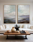 Multicolor Serene Abstract Landscape Canvas Art - Ocean And Sky Painting Set Of 2 - Artwallpainting