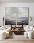 Multicolor Serene Abstract Landscape Canvas Art - Ocean And Sky Painting Set Of 2 - Artwallpainting