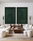 Multicolor Set Of Two Green Textured Canvas Artworks - Modern Minimalist - Artwallpainting