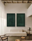 Multicolor Set Of Two Green Textured Canvas Artworks - Modern Minimalist - Artwallpainting