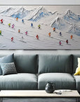 Multicolor Skier On Snowy Mountain Art-Indoor And Living Room Design With Three-Dimensional Ski Texture Oil Painting Wall Art - Artwallpainting
