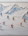 Multicolor Skier On Snowy Mountain Art-Indoor And Living Room Design With Three-Dimensional Ski Texture Oil Painting Wall Art - Artwallpainting