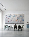 Multicolor Skier On Snowy Mountain Art-Indoor And Living Room Design With Three-Dimensional Ski Texture Oil Painting Wall Art - Artwallpainting