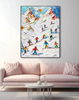 Multicolor Skiers On Snow-3D Skiing Sport Art Plaster Style Textured Wall Art - Artwallpainting