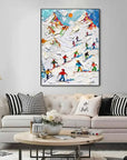 Multicolor Skiers On Snow-3D Skiing Sport Art Plaster Style Textured Wall Art - Artwallpainting