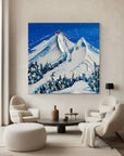 Multicolor Snowy Mountain Ski Lift Scene - Winter Sports Textured Oil Painting - Artwallpainting