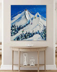 Multicolor Snowy Mountain Ski Lift Scene - Winter Sports Textured Oil Painting - Artwallpainting