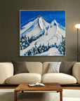 Multicolor Snowy Mountain Ski Lift Scene - Winter Sports Textured Oil Painting - Artwallpainting