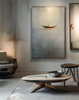 Multicolor Solitary Voyage-Minimalist Wabi-Sabi Boat Light And Shadow Oil Painting Wall Art - Artwallpainting