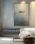 Multicolor Solitary Voyage-Minimalist Wabi-Sabi Boat Light And Shadow Oil Painting Wall Art - Artwallpainting