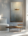 Multicolor Solitary Voyage-Minimalist Wabi-Sabi Boat Light And Shadow Oil Painting Wall Art - Artwallpainting