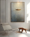 Multicolor Solitary Voyage-Minimalist Wabi-Sabi Boat Light And Shadow Oil Painting Wall Art - Artwallpainting