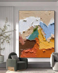 Multicolor Textured Abstract Oil Painting - Earthy Tones With Bold Palette Knife Strokes - Artwallpainting