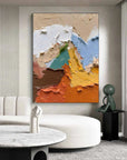 Multicolor Textured Abstract Oil Painting - Earthy Tones With Bold Palette Knife Strokes - Artwallpainting