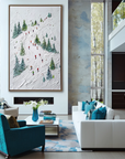 Multicolor Textured Alpine Ski Adventure | Textured Winter Sports Oil Painting - Artwallpainting