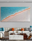 Multicolor Textured Blue Ocean And Sandy Beach Canvas Art - Artwallpainting