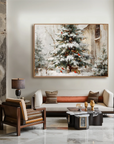 Multicolor Textured Christmas Eve Charm | Snowy Tree With Cardinals Textured Oil Painting - Artwallpainting