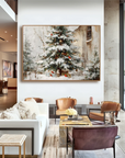 Multicolor Textured Christmas Eve Charm | Snowy Tree With Cardinals Textured Oil Painting - Artwallpainting