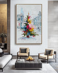 Multicolor Textured Color Symphony Christmas Tree | Abstract Textured Holiday Oil Painting - Artwallpainting