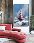 Multicolor Textured Crimson Christmas Tree | Textured Holiday Oil Painting - Artwallpainting