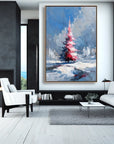 Multicolor Textured Crimson Christmas Tree | Textured Holiday Oil Painting - Artwallpainting