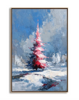 Multicolor Textured Crimson Christmas Tree | Textured Holiday Oil Painting - Artwallpainting
