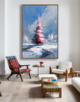 Multicolor Textured Crimson Christmas Tree | Textured Holiday Oil Painting - Artwallpainting