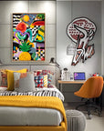 Multicolor Textured Pop Pineapple Vibes | Colorful Abstract Pop Art Oil Painting - Artwallpainting