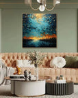 Multicolor Tranquil Forest River-Modern Dreamy Starry Sky Hand-Painted Texture Wall Art - Artwallpainting