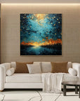 Multicolor Tranquil Forest River-Modern Dreamy Starry Sky Hand-Painted Texture Wall Art - Artwallpainting