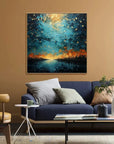 Multicolor Tranquil Forest River-Modern Dreamy Starry Sky Hand-Painted Texture Wall Art - Artwallpainting