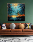 Multicolor Tranquil Forest River-Modern Dreamy Starry Sky Hand-Painted Texture Wall Art - Artwallpainting