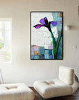 Multicolor Violet Bloom Abstract Iris Flower Textured Floral Painting Vertical Canvas Wall Art - Artwallpainting