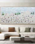Multicolor Winter Joy Textured Skiers On Snowy Hills - Artwallpainting