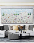 Multicolor Winter Joy Textured Skiers On Snowy Hills - Artwallpainting