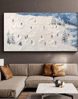 Multicolor Winter Sports Adventure-Hand-Painted Abstract Oil Painting Of A Snowy Skiing Scene Wall Art - Artwallpainting